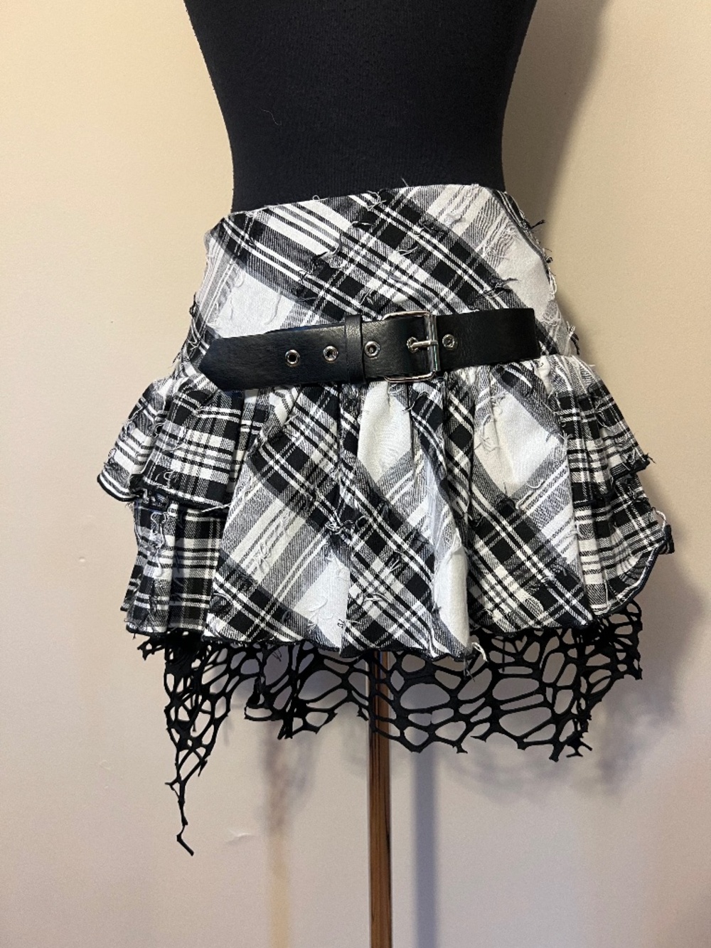 Dark in Love Punk Distressed Plaid Mini Skirt